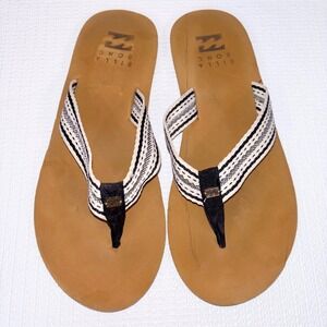 Billabong Women's Flip Flops Size 8 Sandals Beige White‎ Black Woven Straps
